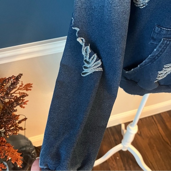 NWOT POL Distressed Hoodie - Blue - Picture 4 of 6